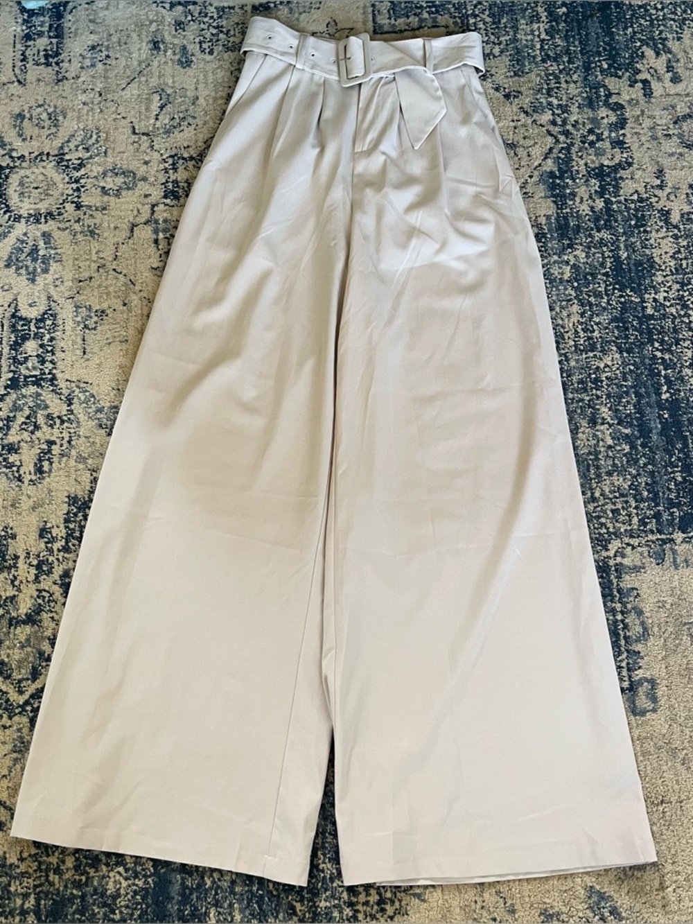 NWT beige high waisted wide leg trouser with belt pleated size small
